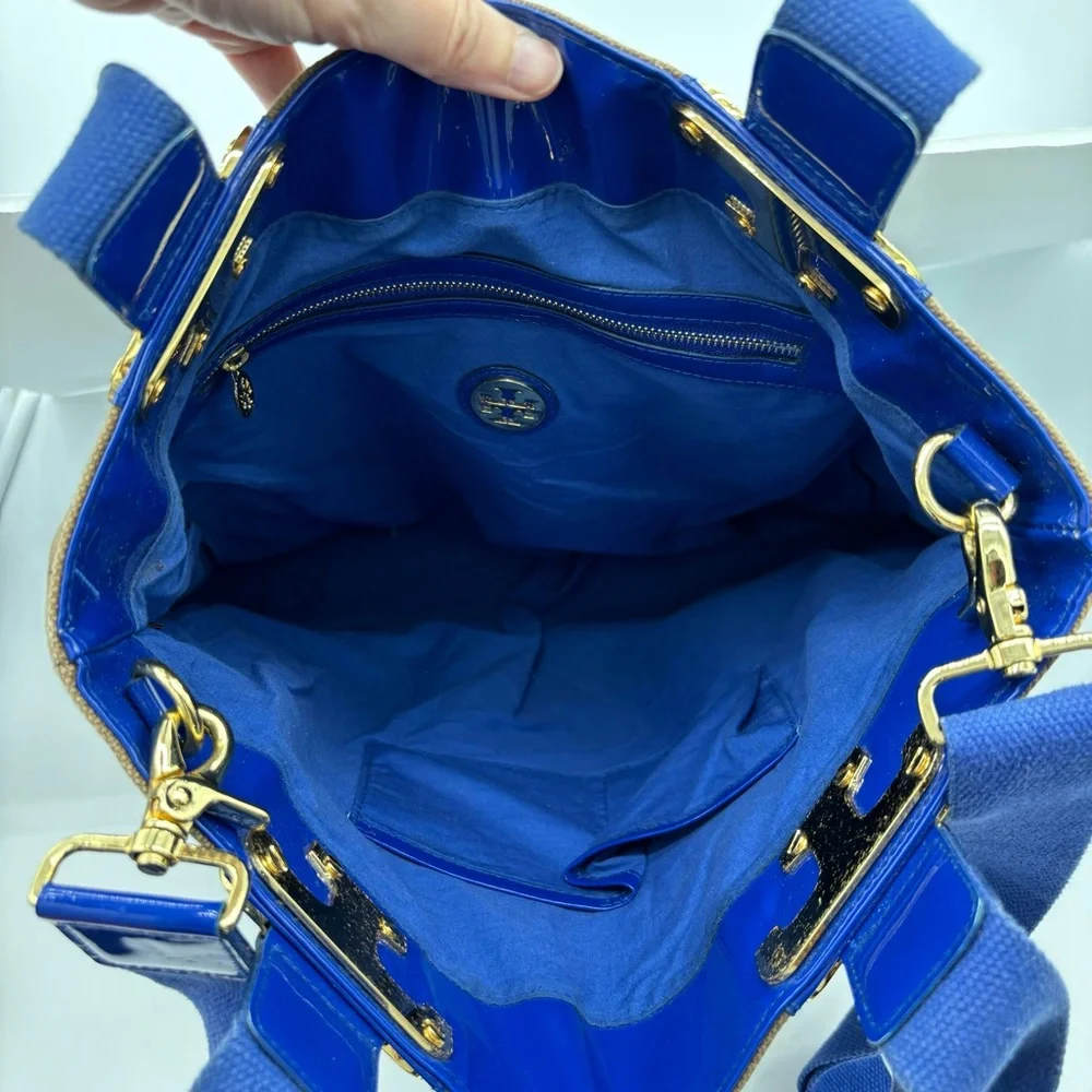 Tory Burch Patent Leather and Canvas Tote